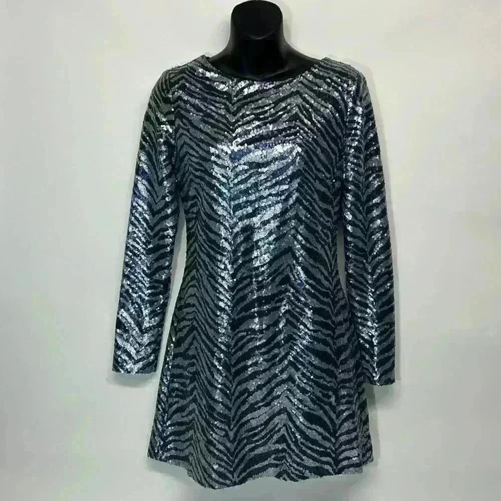 Urban outfitters size small zebra sequin dress, long sleeve